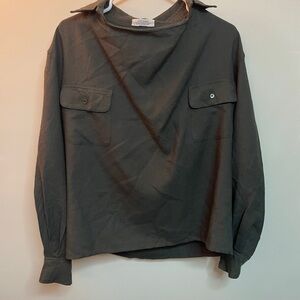 Vintage Authentic Hong Kong military Dark Green Long Sleeve Wool Shirt Size S-M